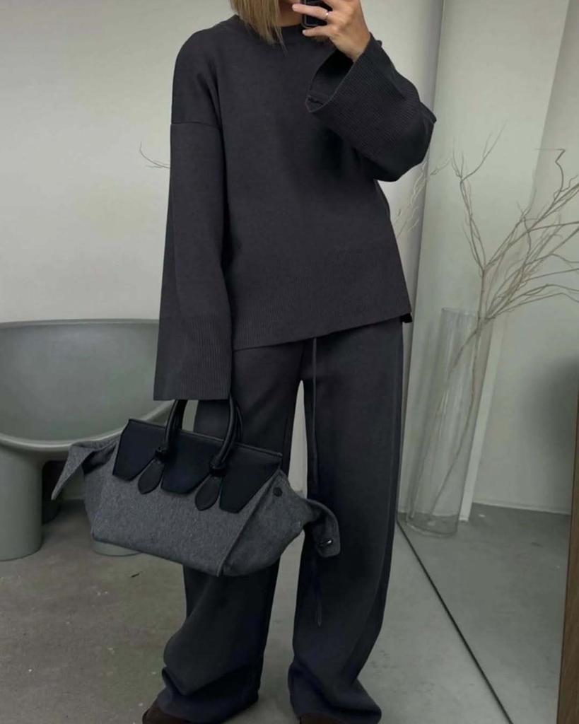 Long Sleeve Loose Fit Top and Wide Leg Pants Set