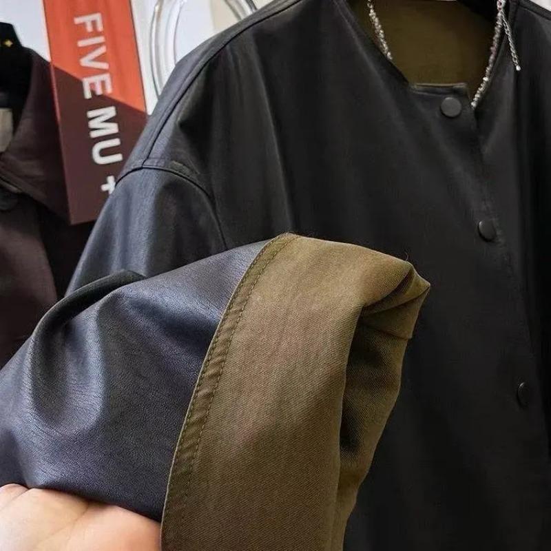 Ledermäntel für Damen PU-Jacke Wendbare Windjacke Locker Lässig Schwarze Jacke Top