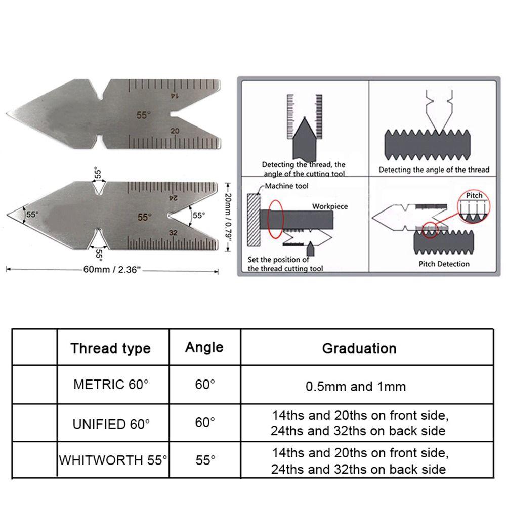 3pcs/ set Silver Screw Thread Measuring Tool 55°& 60° Lathe Cutting Tool  For Quick Comparison