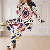 Women Plus Size Round Neck Long Sleeve Printed Longline Top Fitted Pants Two Piece Set
