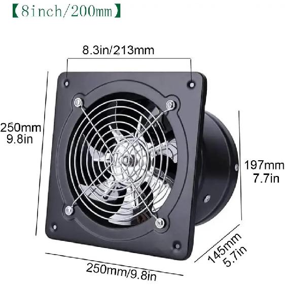 Ventilatore Estrattore Metallo Ferro per Ventilazione 4/6/8", Silenzioso con Valvola di Non Ritorno Anti-reflusso, Ventilatori da Parete&Finestra per Casa