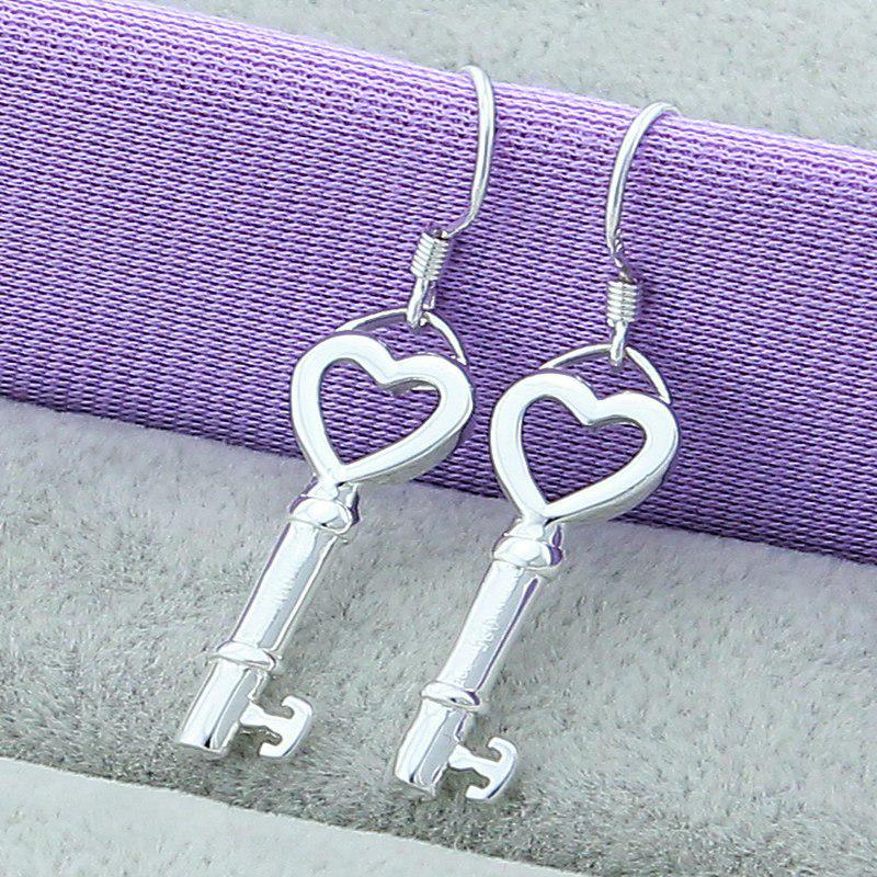 925 Silver Plated Round Head Key Earrings - Korean Fashion Style (Model YE051)