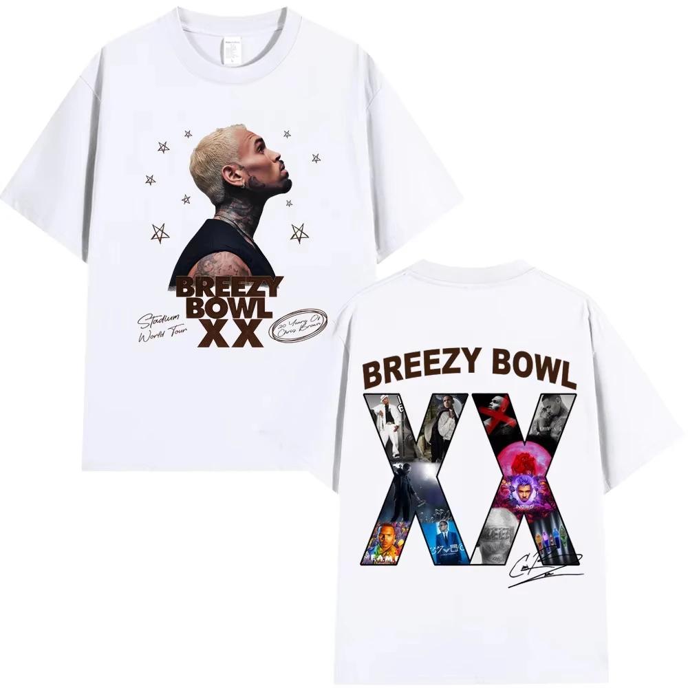 Chris Brown Breezy Bowl XX 2025 Tour Concert Merch T-shirt Men's Women Fashion Hip Hop T Shirt Casual Overd T-shirts#Color