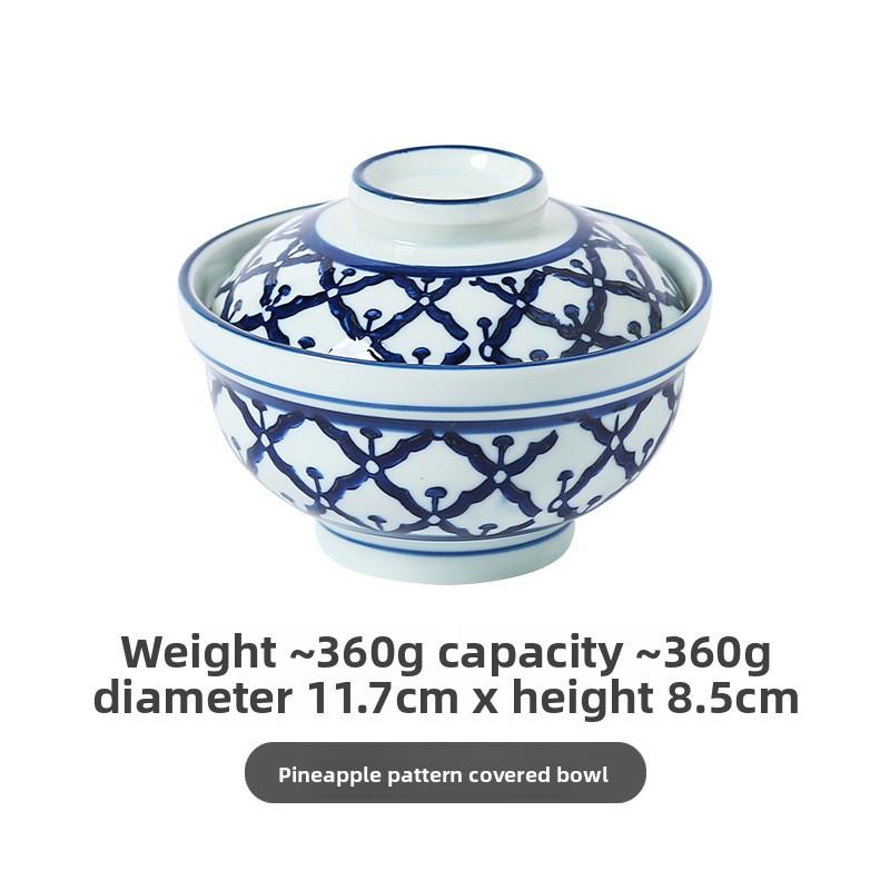 

Japanese Style Steamed Egg Bowl with Lid Ceramic Chawan Soup Bowl Baby Food Container