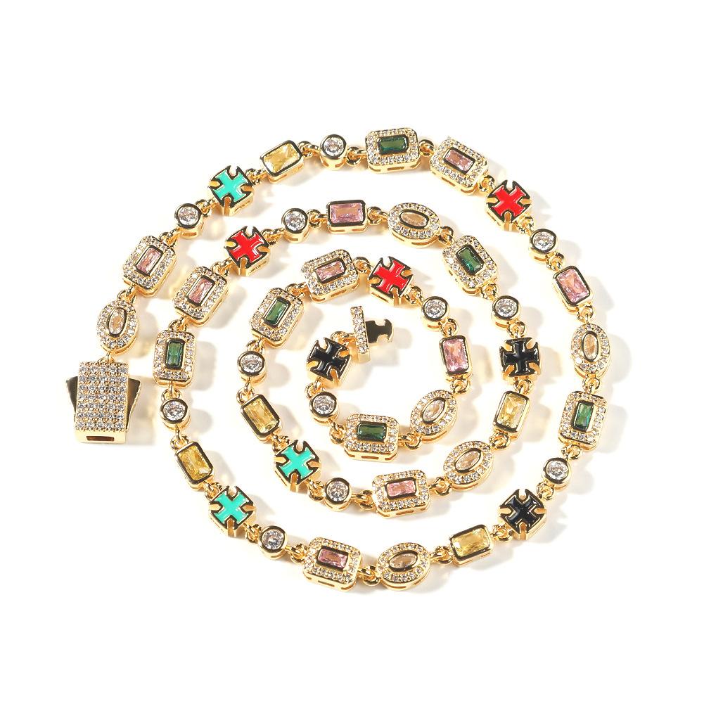 New 6mm Colored Gemstone Bracelet Niche Personality Diamond-encrusted Men's and Women's Trend Necklace