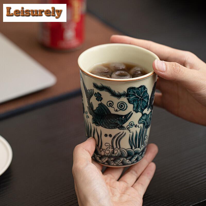 260ml Ru Kiln Fish Algae Patterned Cola Cup Personal Master Cup Coffee Mug Brewing Tea Water Cup Household Kung Fu Set Drinkware