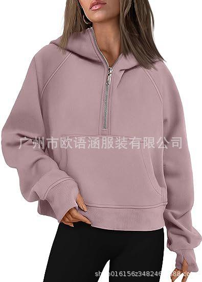 Popular European and American autumn and winter new hooded zipper thickened sweater top women