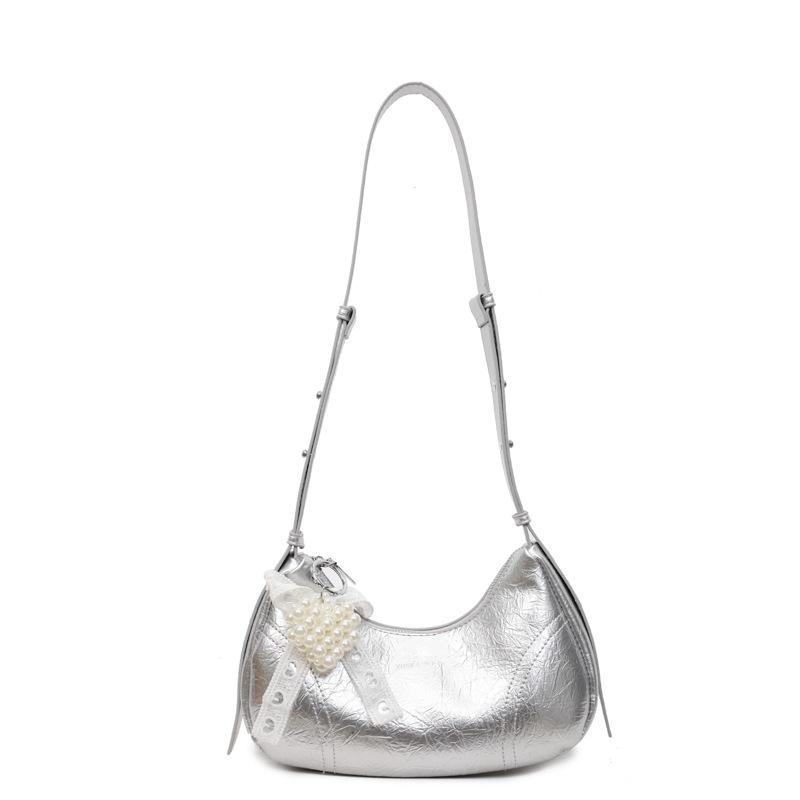 

Нишевая текстурная сумка подмышку женская летняя новая простая сумка-багет на плечо сумка-мессенджер для поездок на работу no pendant серебряный