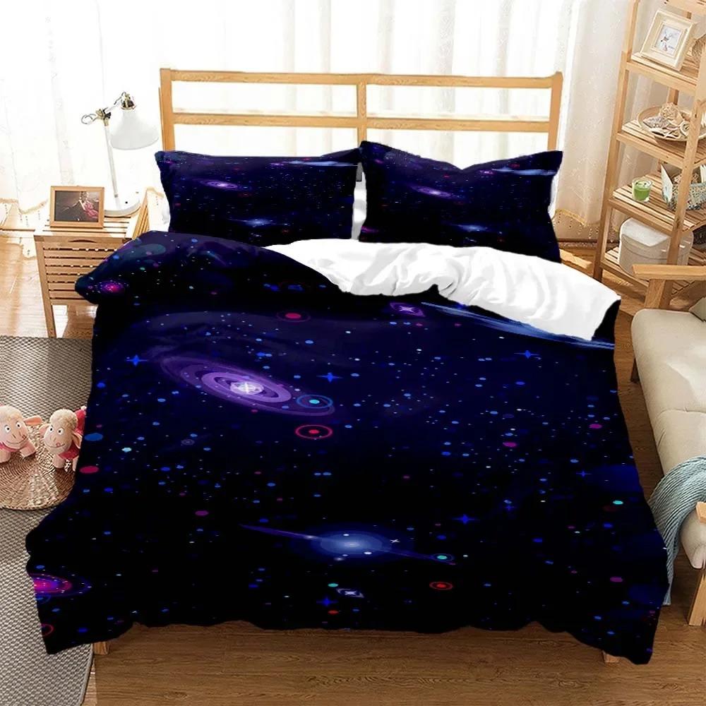 Space Star Bedding Set 2-3Pcs Bedroom Quilt Cover Set Single Double Size Polyester Duvet Cover Pillowcase for Adult Boy Girl