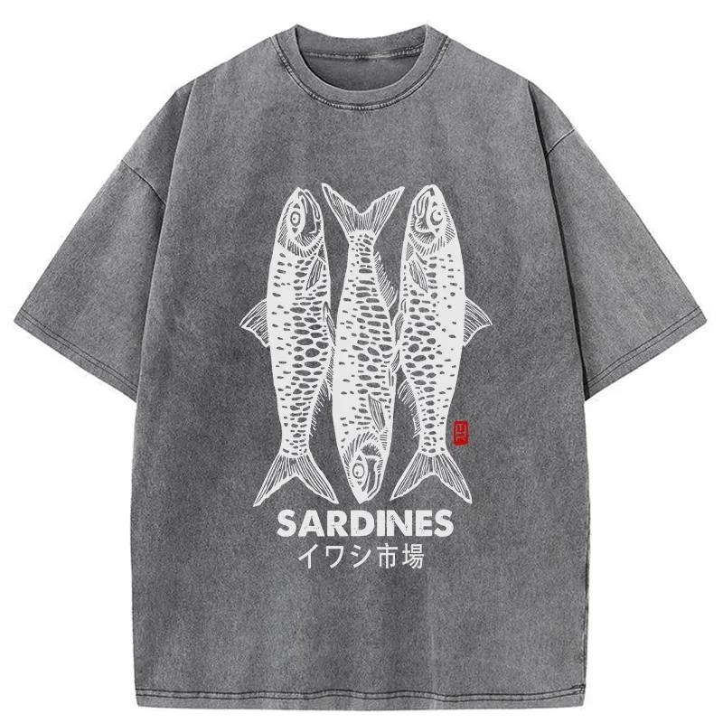 

Cartoon Salted Fish Print Unisex Loose T-Shirt Oversized Wash Short Sleeve Summer Fashion Design Casual Top Harajuku 3XL