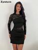 Neues einfarbiges sexy Spitzen-Patchwork-Langarm-Bodycon-Sommerkleid für Damen