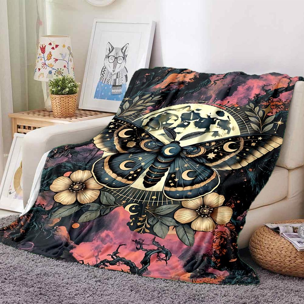 1PC Moonlit Moth Blanket, Throw For Sofa, Bed, Travel, Printing Blanket With Soft And Warm Fabric Yy250918204