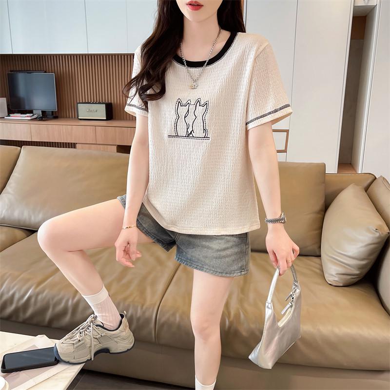 W3T Women's Cat Print Slimming Short Sleeve Summer T-Shirt