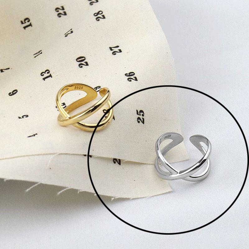 925 Silver Rings For Women Hollow Out Gold Color Temperament Personality Fashion Female Trendy Resizable Opening Rings