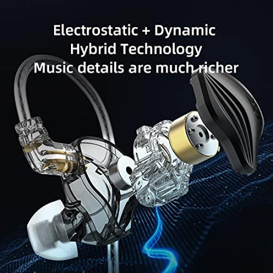 LUCKLZ KZ ZEX Elektrostatischer und BD-Hybrid-Technologie Kabelgebundene Kopfhörer mit Neuer Elektrostatischer Technologie, 6,8mm Niederspannungs-Elektrostatisches Element, Sky
