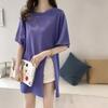 Large size women's new foreign style split-ended T-shirt women's summer fat mm loose and thin half-sleeved bottoming shirt