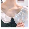 Korean Japanese Style Rhinestone Heart Double Ring Titanium Steel Clavicle Necklace For Women