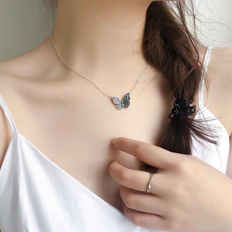 Buyee 925 Sterling Silver Female Big Pendant Chain Butterfly Simple Necklace for Women Fashion Ethnic Animal Fine Jewelry Chain