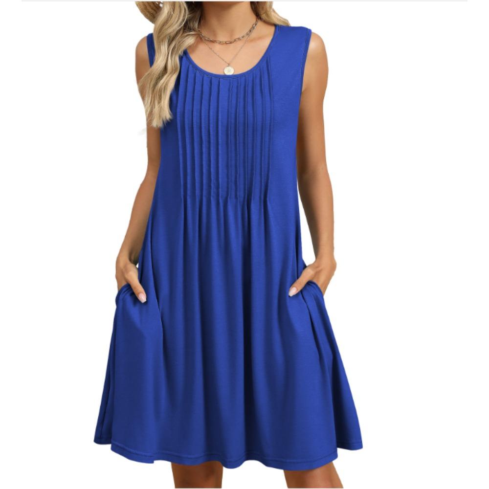 Damen Sommer Neues bedrucktes Tanktop Lockeres Kleid mit Tasche