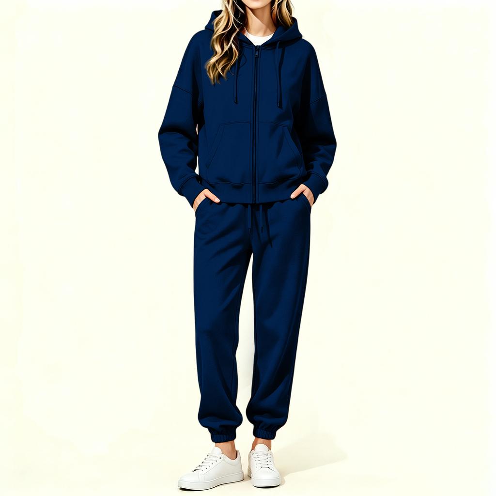 Women's Lined Zip Up Hoodie and Wide Leg Pants Set Casual Loungewear