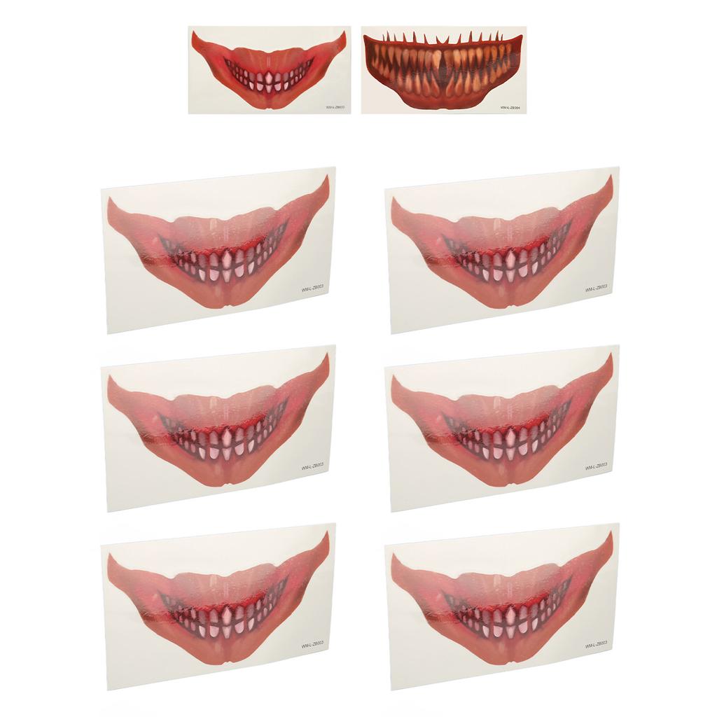 6ks nálepka na tetování Big Mouth Strašidelná vodotěsná, potící horor Dočasná halloweenská tetování na obličej St