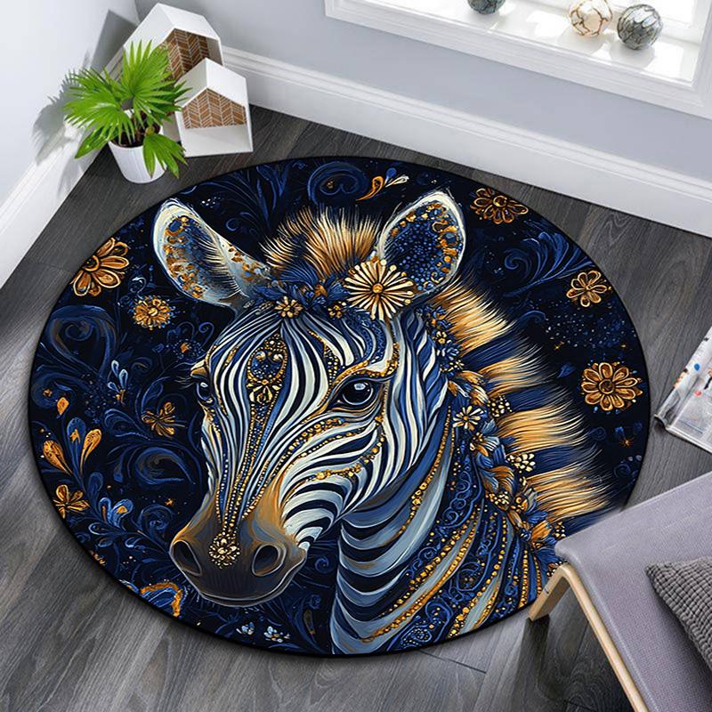 Golden Zebra Round Area Rug,Carpet Rug for Living Room Bedroom Sofa Playroom Decor,Non-slip Floor Mat