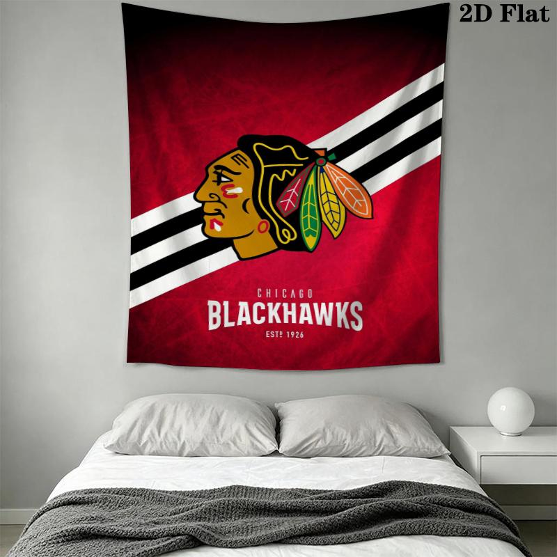 Chicago Blackhawks Wall Tapestry Aesthetic Wall Hanging Printed Fabric Blanket Decorative Tapestries for Bedroom Living Room Home Decor