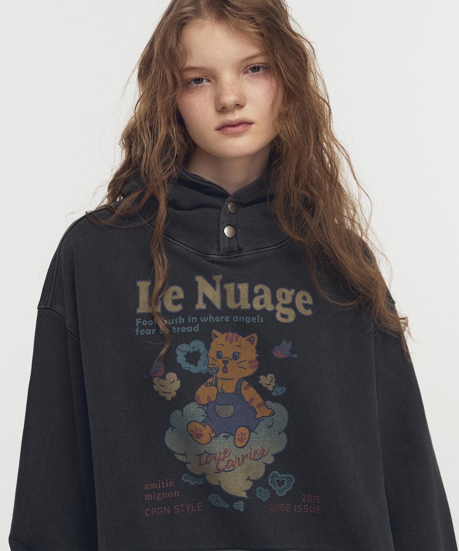 Compagno Bubble Heart Pigment Snap Hoodie Smoke Black Black/L