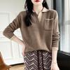 Women's Loose Wool V-Neck Color Block Pullover Sweater - Autumn/Winter Warm Lazy Style