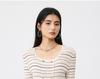 Square Collar Striped Knitted Sweater for Women In the Summer of 2026, Double Breasted Slim Fit and Slimming, Mid Sleeve Style Base Top