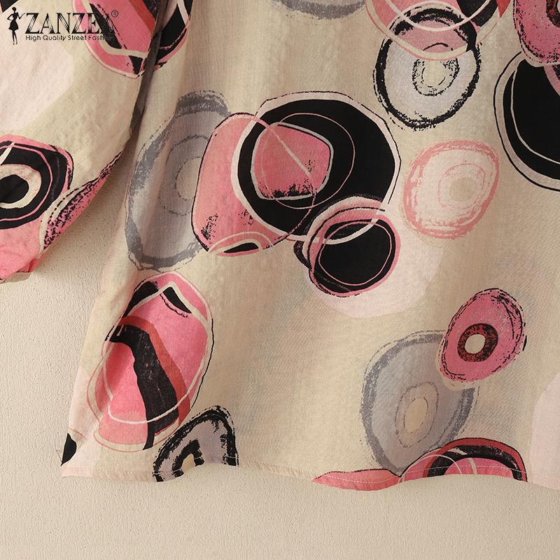 ZANZEA Dame Casual Rund Hals 3/4 Erme Løs Print Bluse