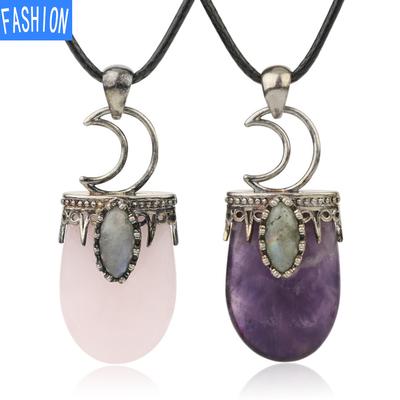 Natural Crystal Moon With Shining Flat Crystal Necklace