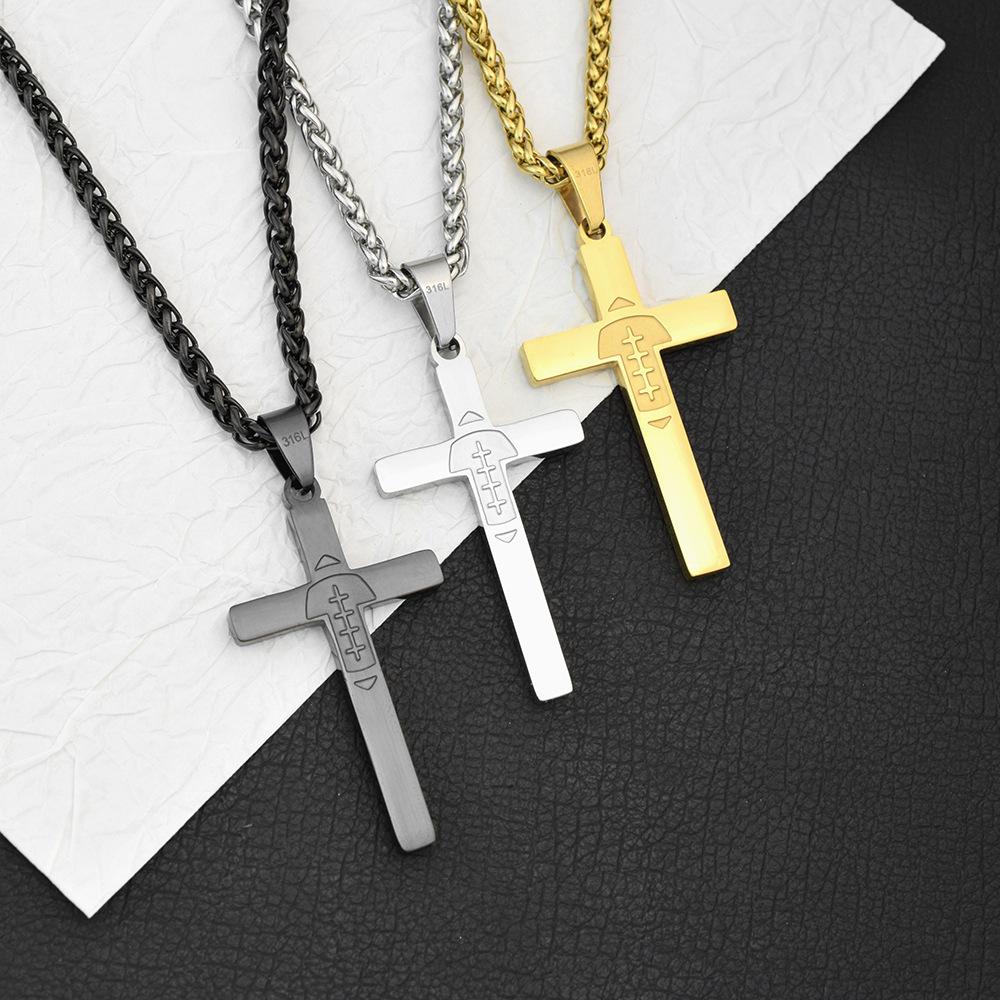 American Football Cross Pendant Necklace Trendy Hip Hop Niche Vacuum Intracranial Plating Does Not Fade