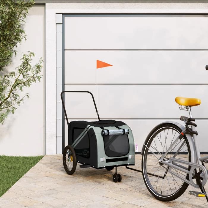 VidaXL Remorque de Vélo pour Animaux de Compagnie, Chariot à Vélo pour Chien avec Drapeau, Remorque de Vélo pour Chien, Gris 93902