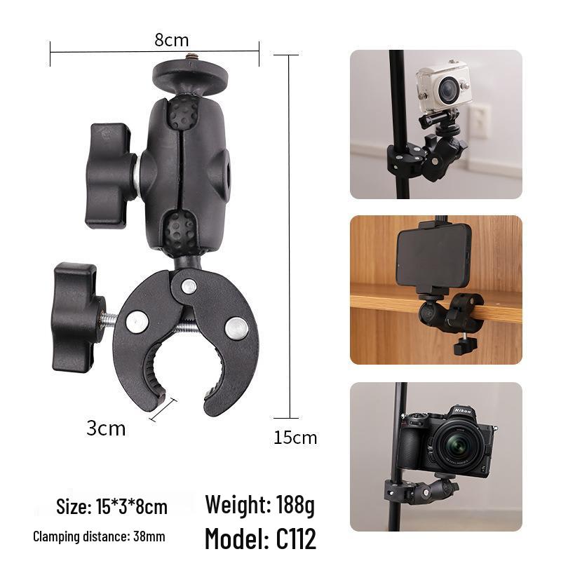 Dual-Headed Universal Action Camera Handlebar Mount Clamp for Motorcycles