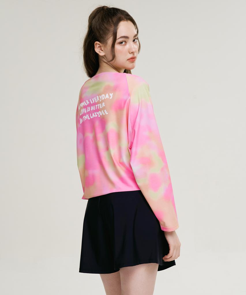 Leijibi [Set] Cotton Candy String Women'S Long Sleeve Rash Guard + Wrap Skirt Set (2 Colors)