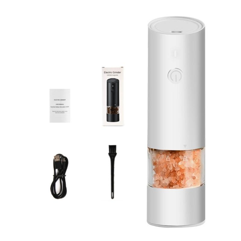 

Электрическая перезаряжаемая мельница для перца с регулируемой грубостью помола, механизм измельчения морской соли, кухонный гаджет белый