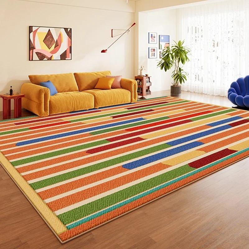 Living Room Carpet Non-slip Soft Stain-resistant Floor Mat Colorful Striped Color-blocked Rug Large-sized Home Decor Mats