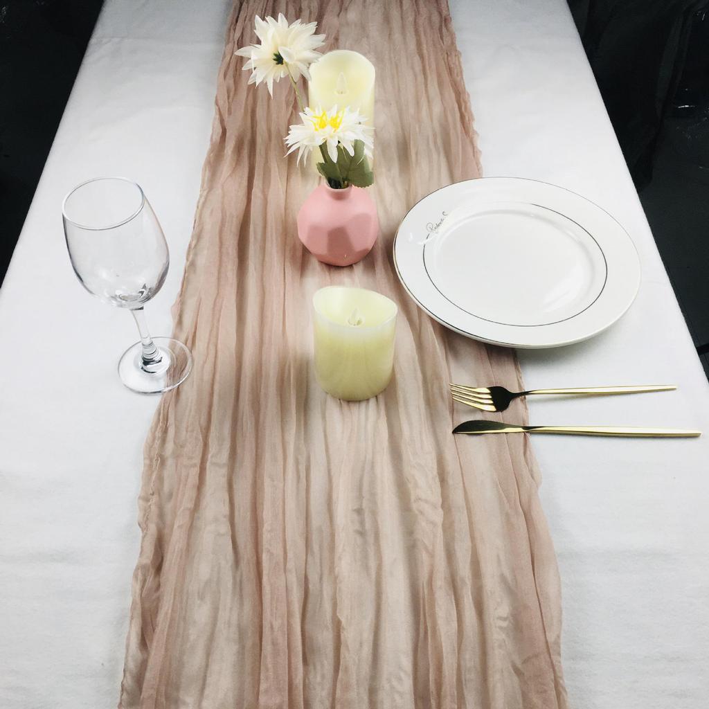 Bohemian Crinkled Cheesecloth Table Runner - Bali Yarn Style for Weddings and Parties