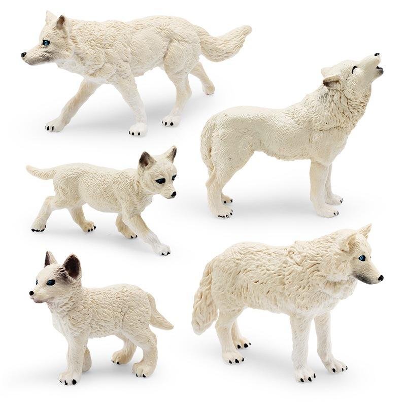 Simulation Forest Animal Arctic Wolf 5 Models White Wolf Roaring Wolf Cub Static Ornament Toy