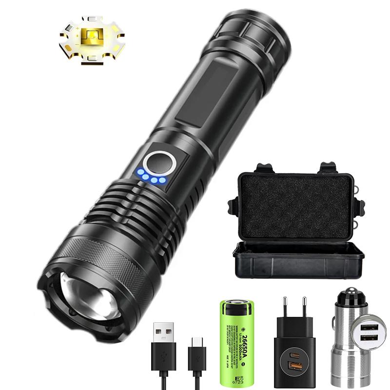 90000LM High Power XHP50 Led Flashlight Rechargeable Torch Zoom Usb Hand Lantern Camping Outdoor Waterproof Emergency