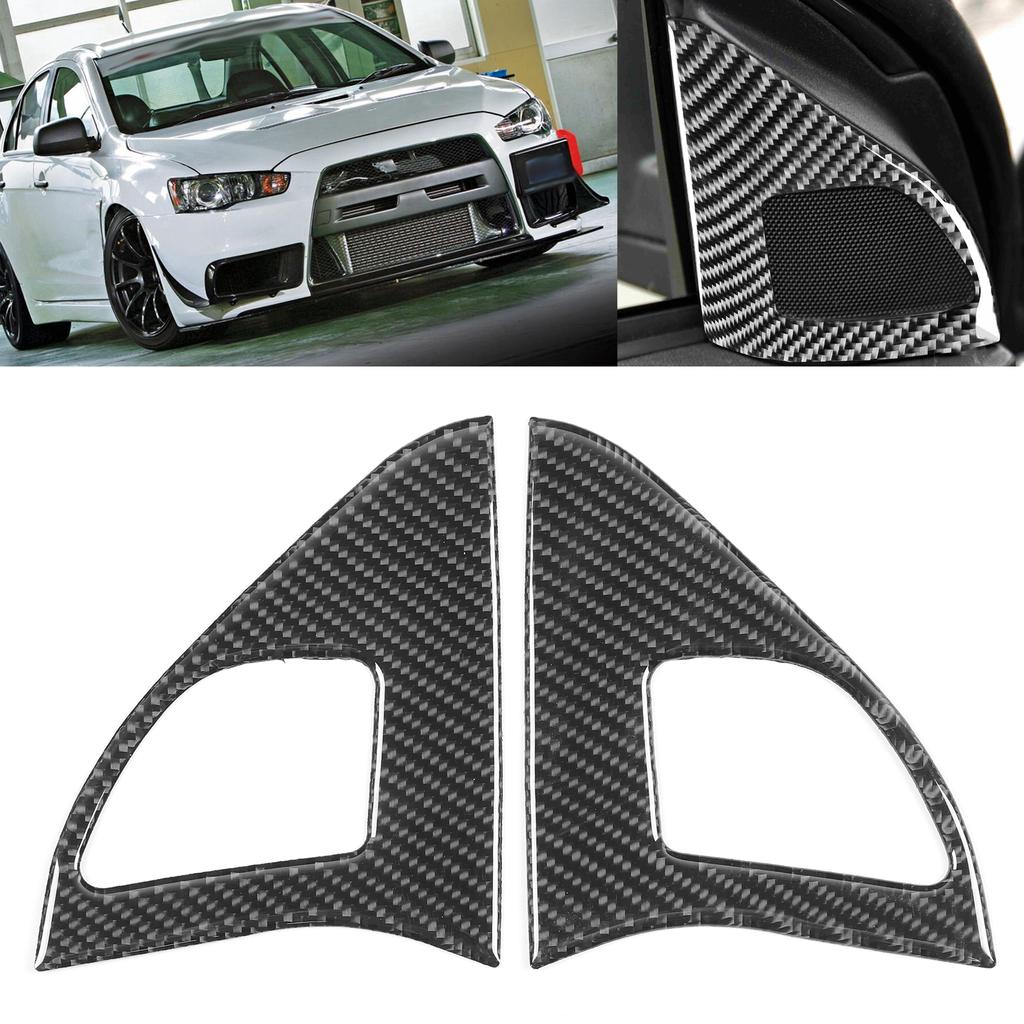 2Pcs Inner Door Horn Cover Carbon Fiber Frame Trim Left Right Fit for Mitsubishi Lancer GTS 08‑16