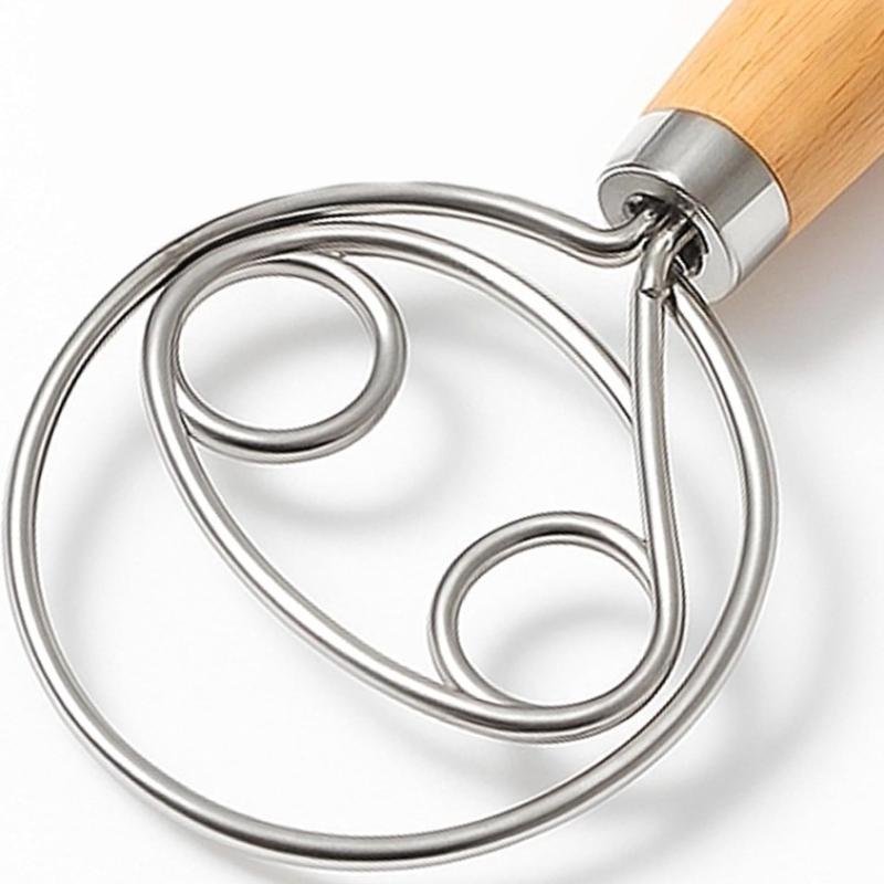 Датская венчик для теста из нержавеющей стали 304 / Миксер для закваски 13 дюймов / Гладкая деревянная ручка / Подходит для смешивания закваски и хлеба
