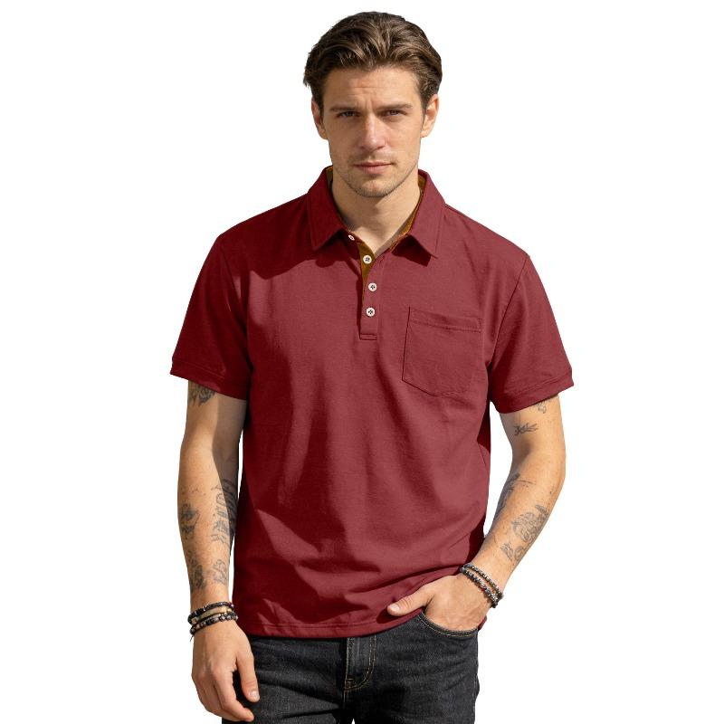 New men's plain-coloured short-sleeved polo shirt with a lapel – a versatile, mature yet casual T-shirt for men