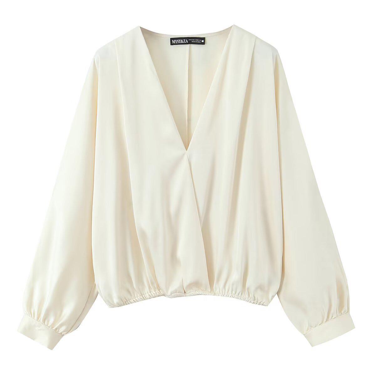 Женская элегантная двубортная шелковая атласная рубашка TAOP&ZA Весна 2026 XS бежевый