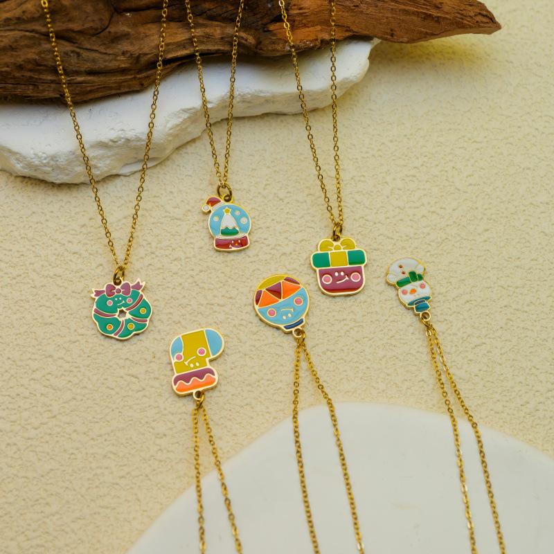 Titanium Steel 14K Gold Santa Claus Pendant Necklace - Cute Cartoon Christmas Series