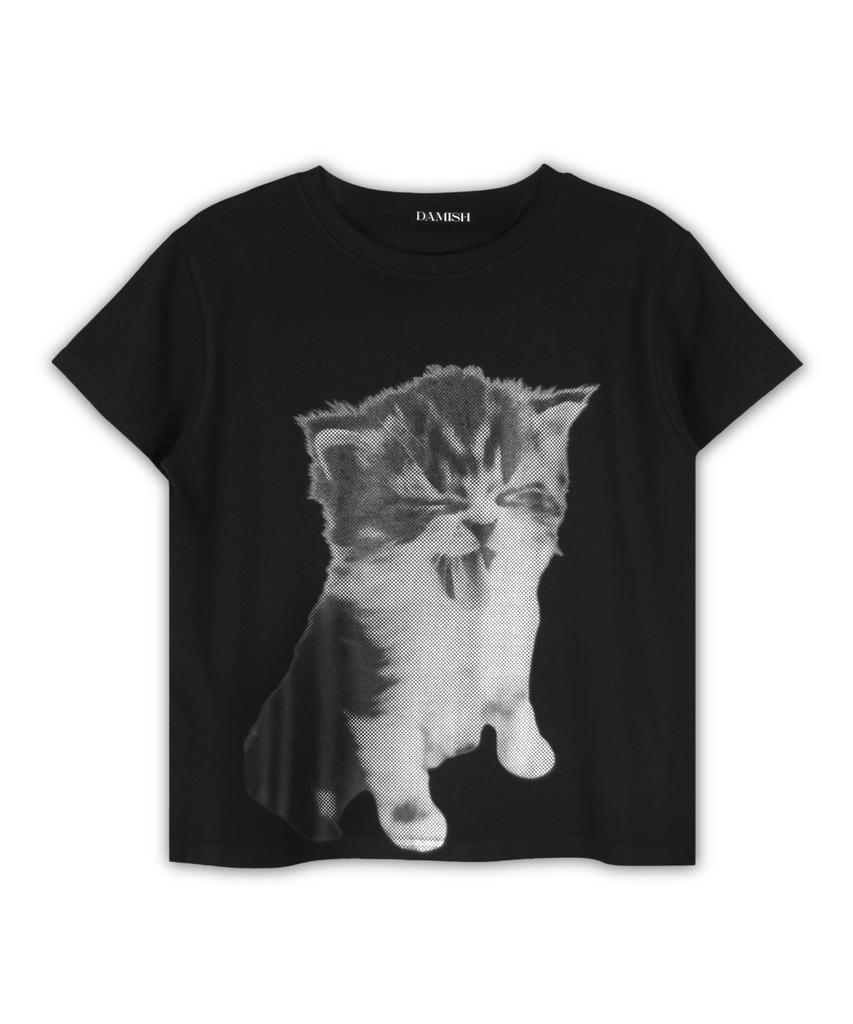 Damiswi Kitten Halftone T-Shirt_Black