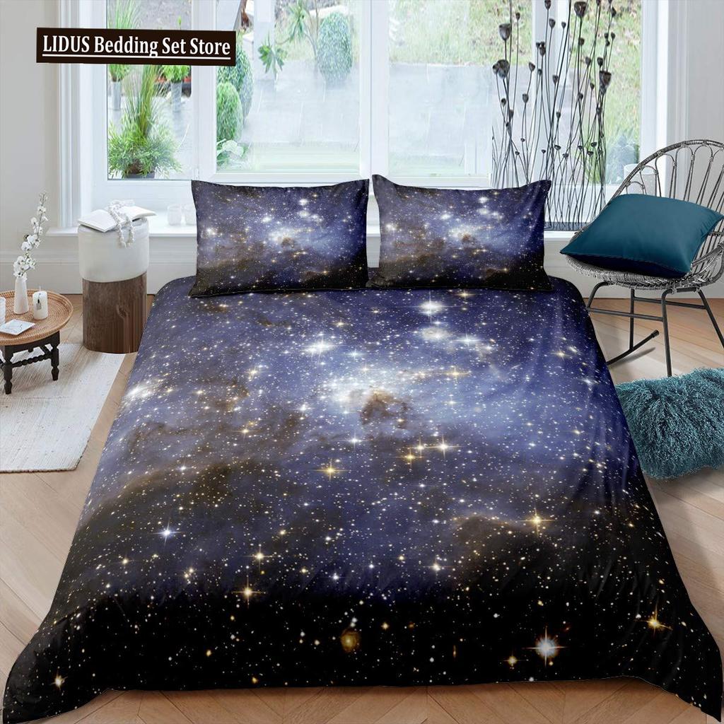 Starry Sky Duvet Cover Colorful Galaxy Outer Space Quilt Cover Glitter Polyester Dream Starry Sky Theme For Bedroom Decorations