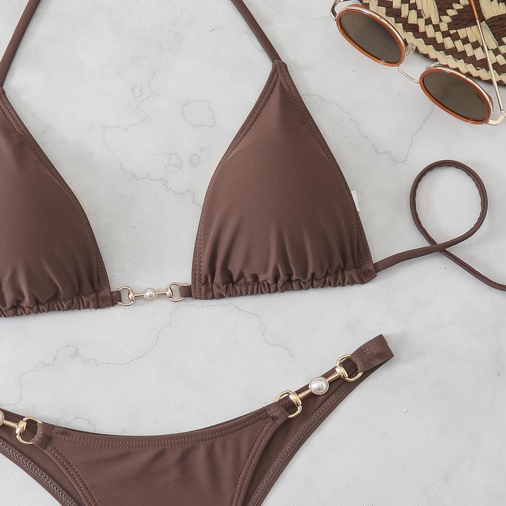 Triangle Strap Pearl Sexy Bikini Split Swimsuit