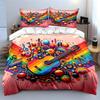 Colorful Music Guitar Set Decor Multiple Sizes Kid'S And Adults' Bedroom Exquisite 3Pc Bedding Set, Gift